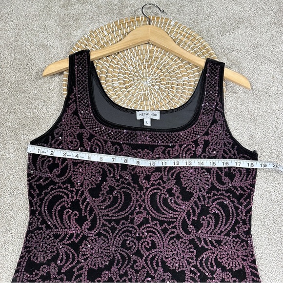Metaphor Black Purple Sparkly Beaded Sequin Pattern Tank Top Velvet Whimsigoth L - Picture 9 of 11